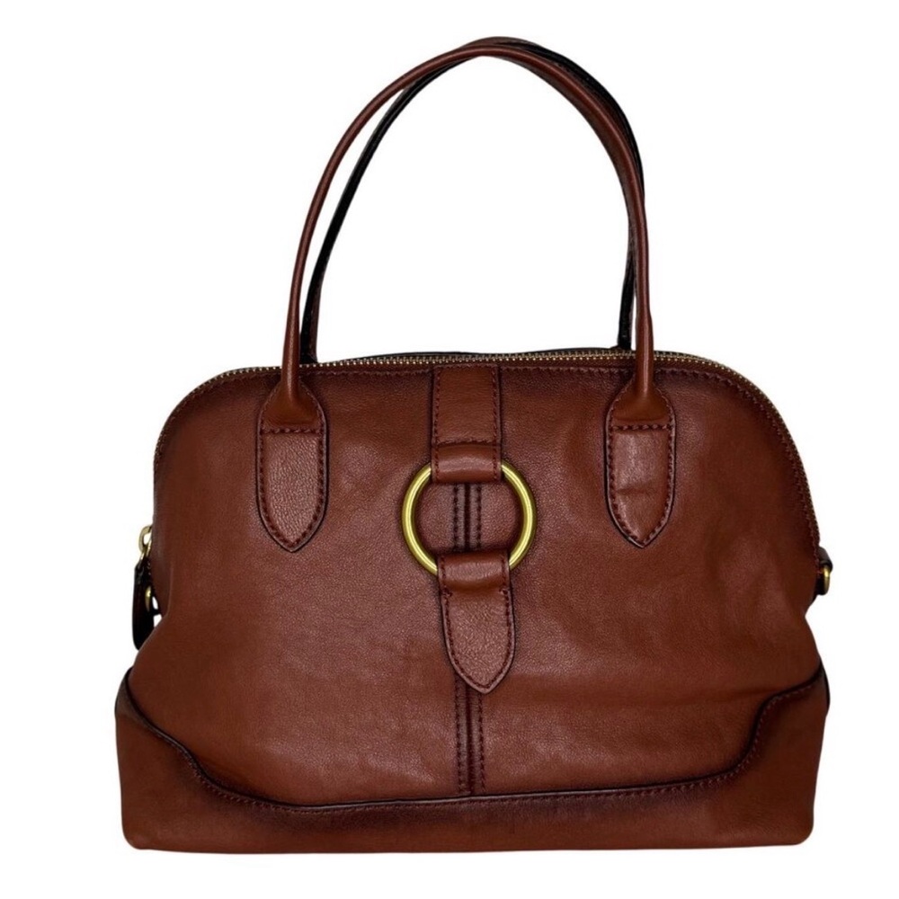 Frye Brown Leather Satchel with Gold Accent
